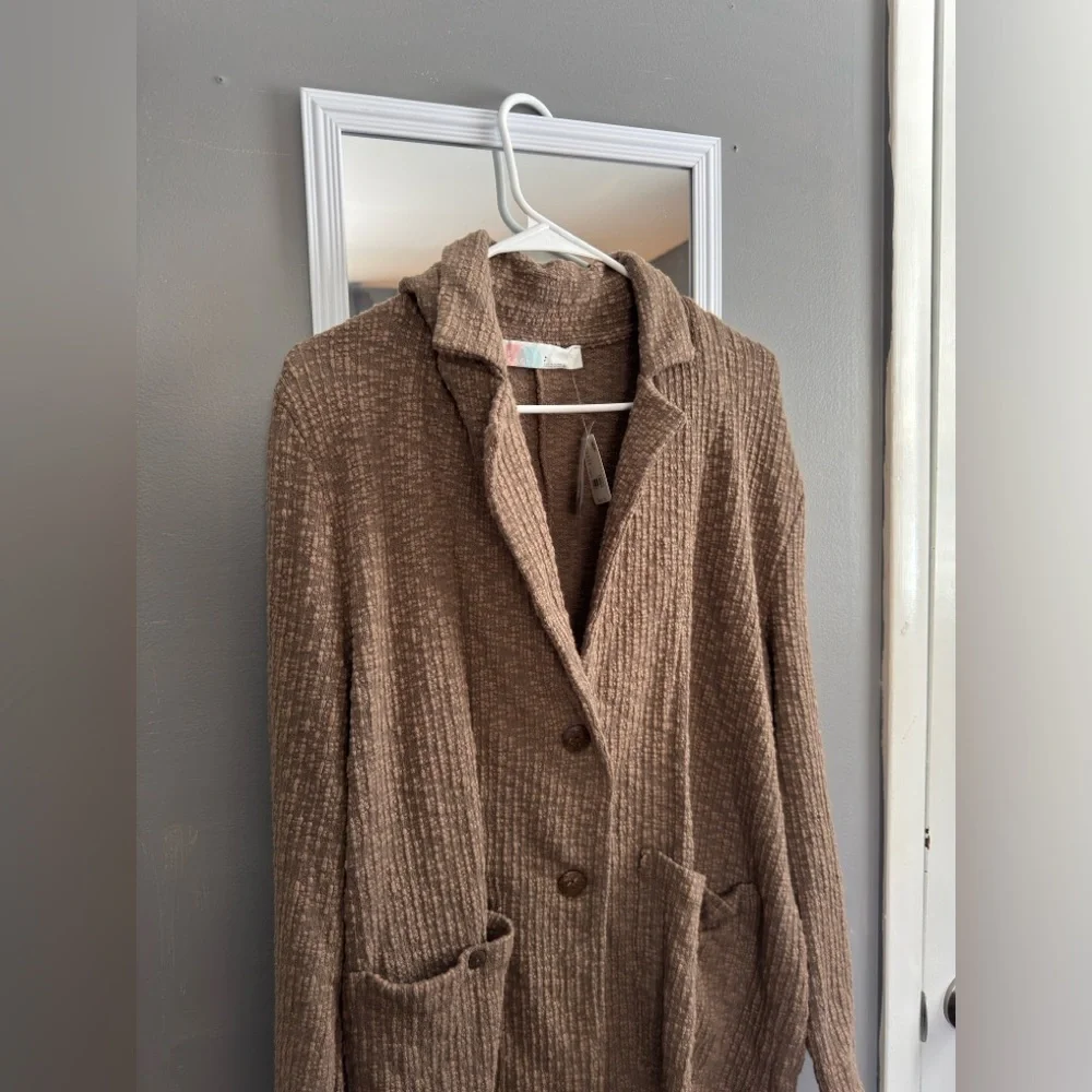 Free People Beach Reign Textured Knit Blazer in Brown Size Small